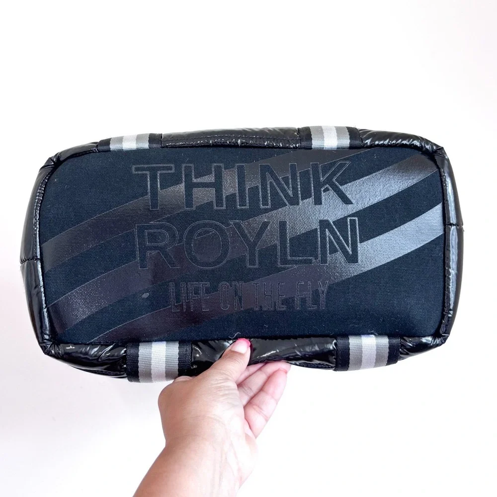 Think Royln Womens Wingman Puffer Tote Bag Black Quilted Patent Leather Travel